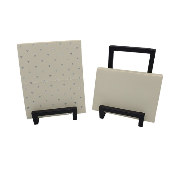 Set of 12 Vintage Blue Fleur de Lis On Off White Blank Note Cards Envelopes - Picture 1 of 6